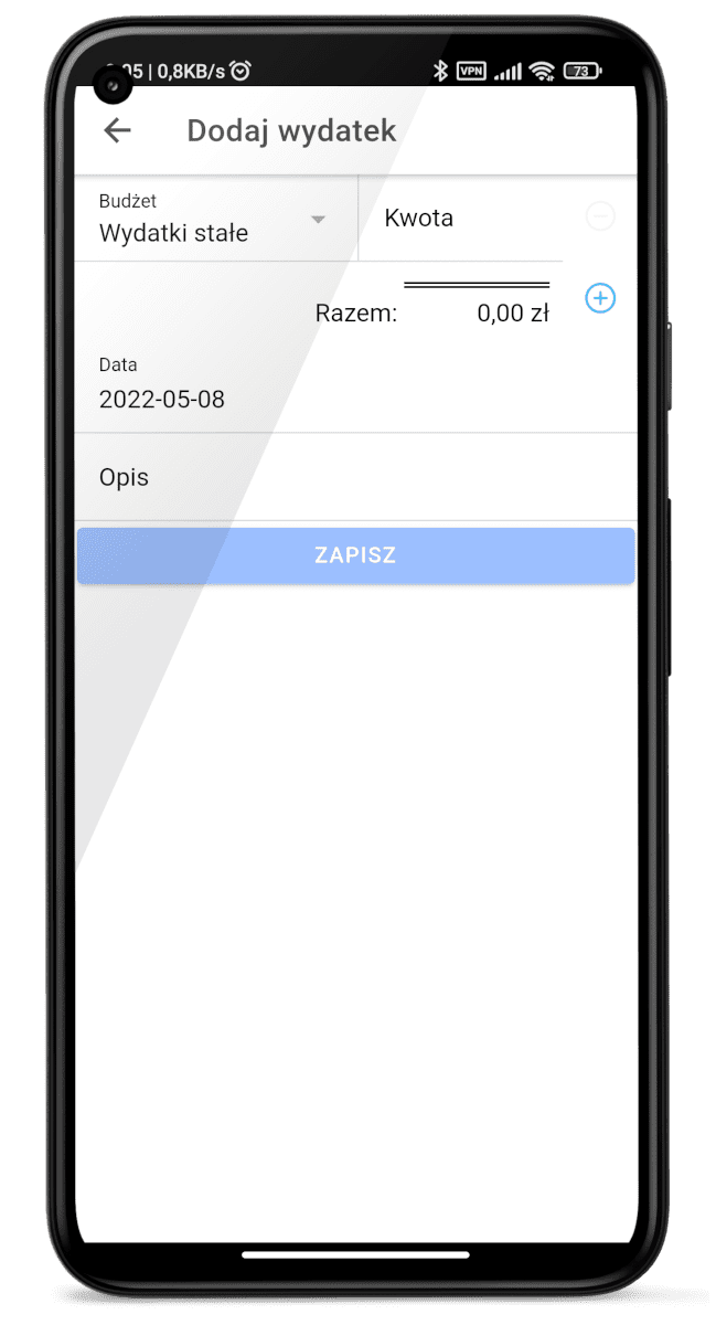Zapisywanie wydatków w aplikacji