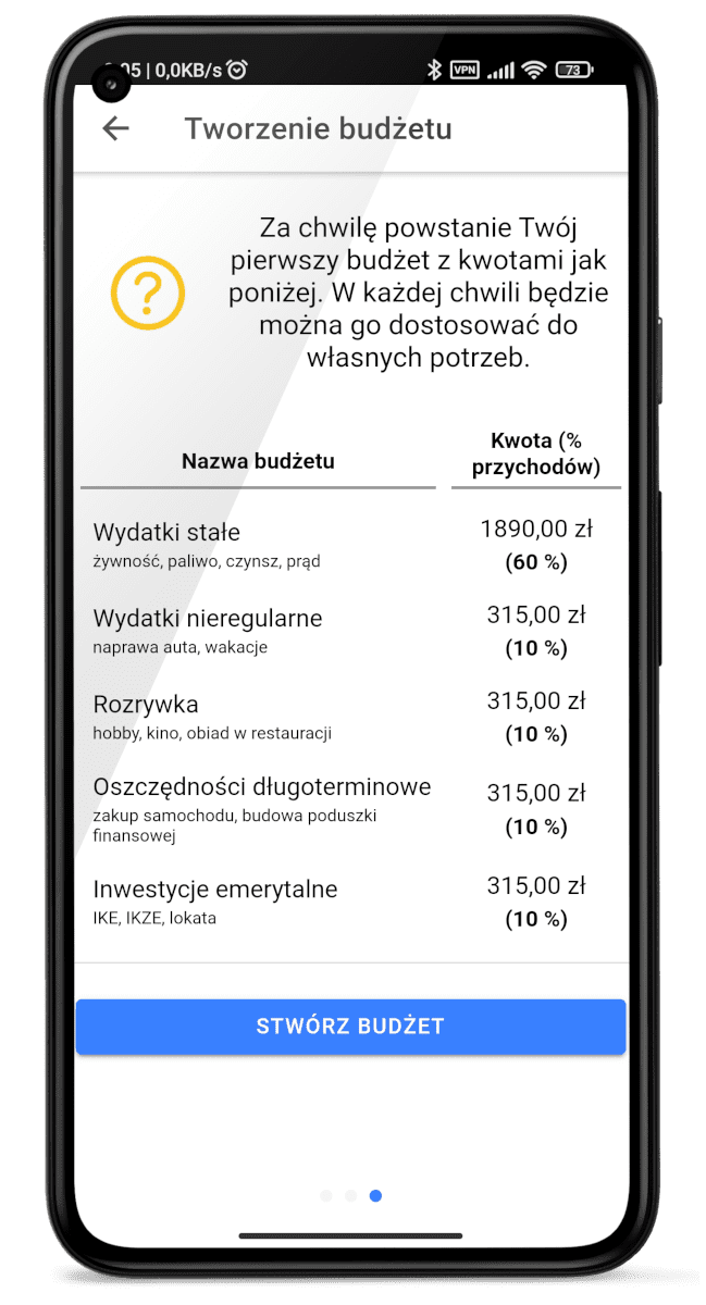Tworzenie budżetu w aplikacji